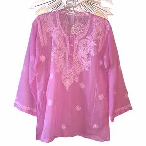 Handmade Pink Sequin Embroidered Sheer Blouse top